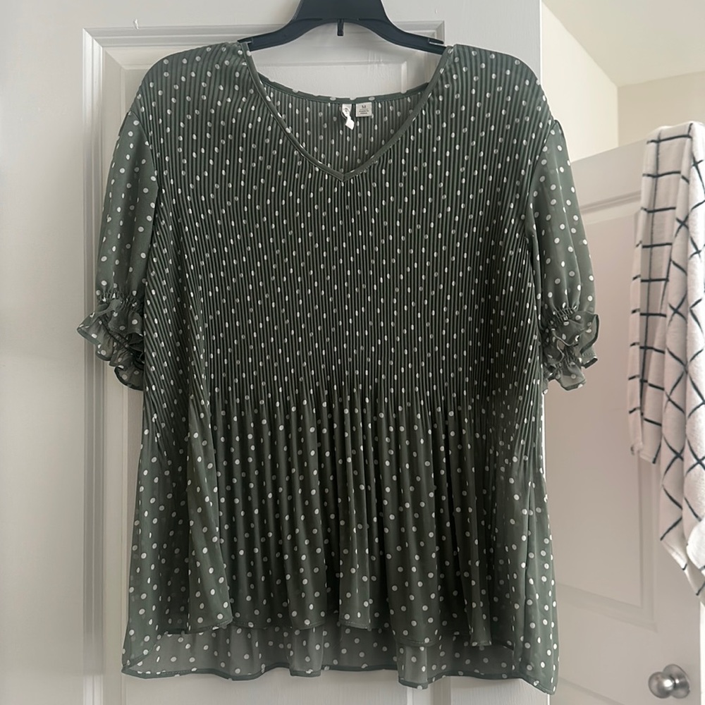 Green and White Blouse